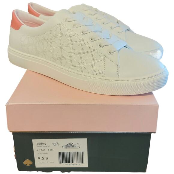 Kate Spade NY Women Audrey Low Top Sneakers Size US 9.5B Optic White Peach Melba - Picture 2 of 5